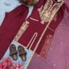 Wine Satin Silk Embroidered Kurta Palazzo Set with Organza Dupatta for women festive wear