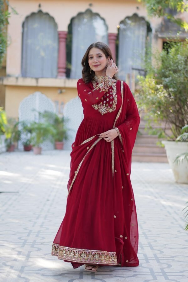 Faux Georgette Anarkali Gown with Dupatta for women festive wear