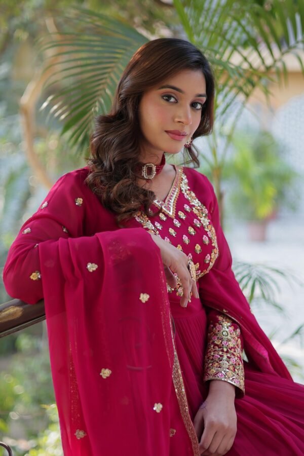 Faux Georgette Anarkali Gown with Dupatta for women festive wear