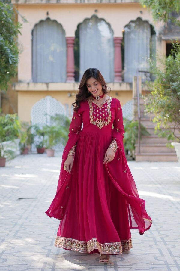 Faux Georgette Anarkali Gown with Dupatta for women festive wear