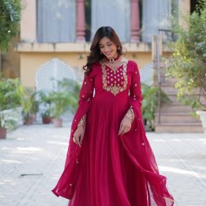 Home Faux Georgette Anarkali Gown with Dupatta for women festive wear