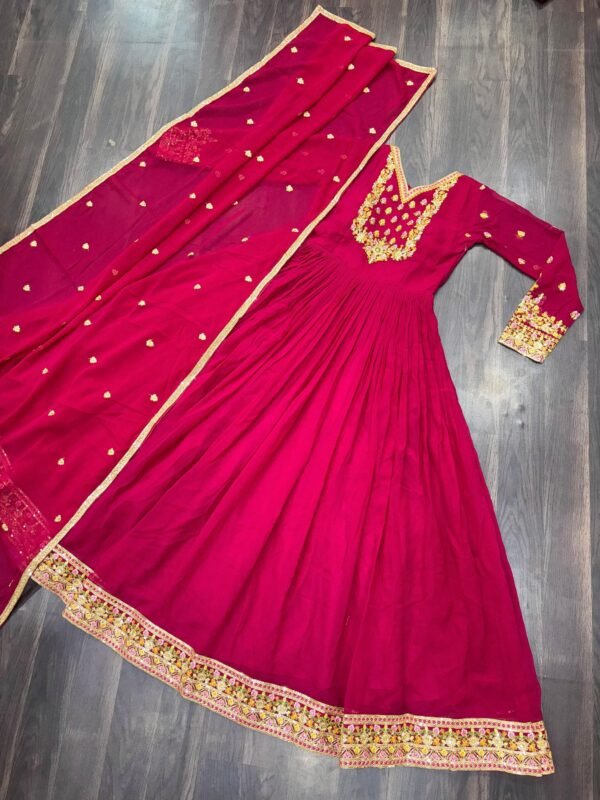 Faux Georgette Anarkali Gown with Dupatta for women festive wear