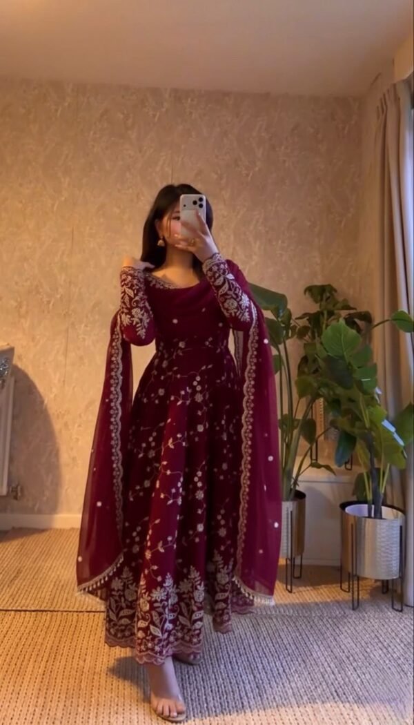 Fendy Silk Embroidered Anarkali Gown Set with Dupatta & Pant for women festive wear