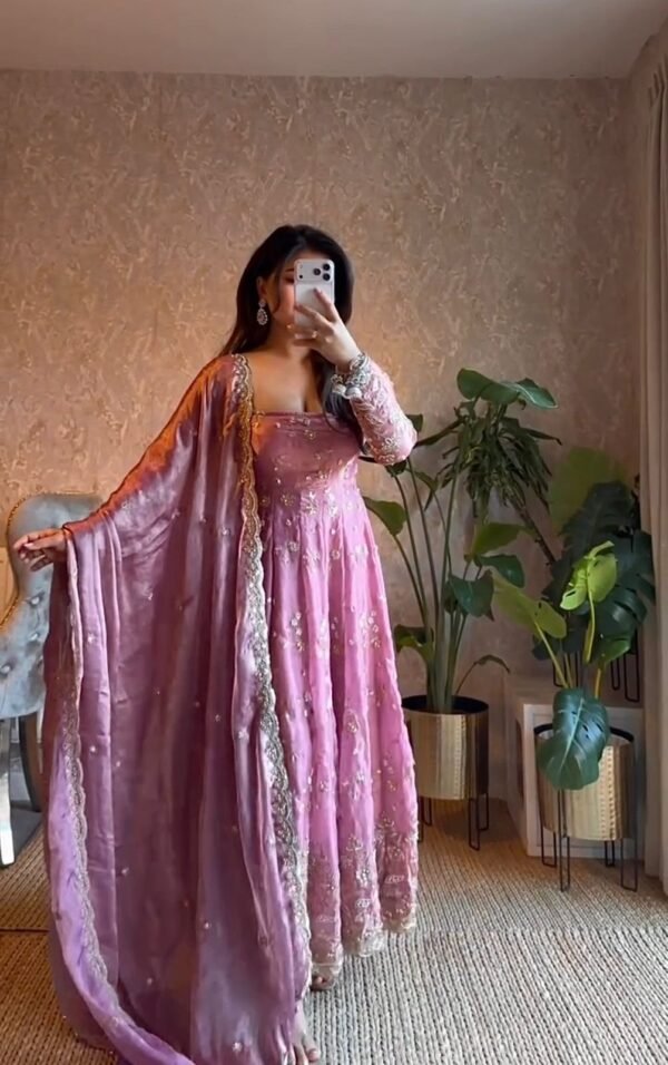 Fendy Silk Embroidered Anarkali Gown Set with Dupatta & Pant for women festive wear