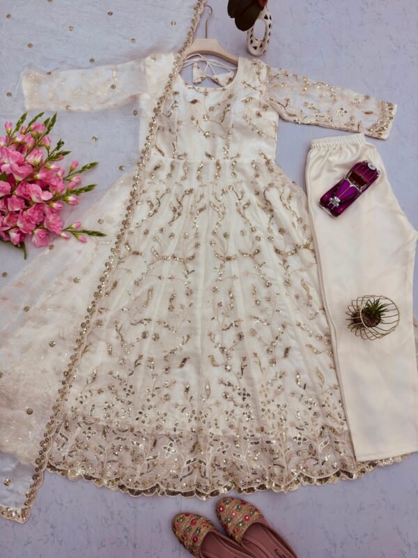 Fendy Silk Embroidered Anarkali Gown Set with Dupatta & Pant for women festive wear