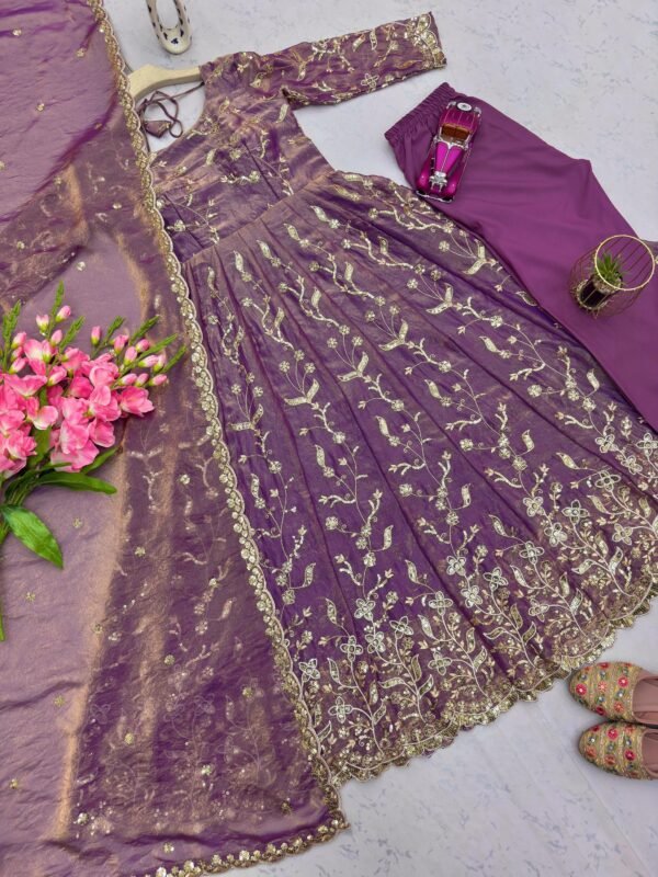 Fendy Silk Embroidered Anarkali Gown Set with Dupatta & Pant for women festive wear