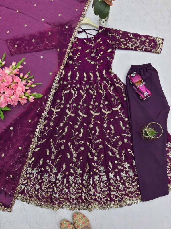 Fendy Silk Embroidered Anarkali Gown Set with Dupatta & Pant for women festive wear