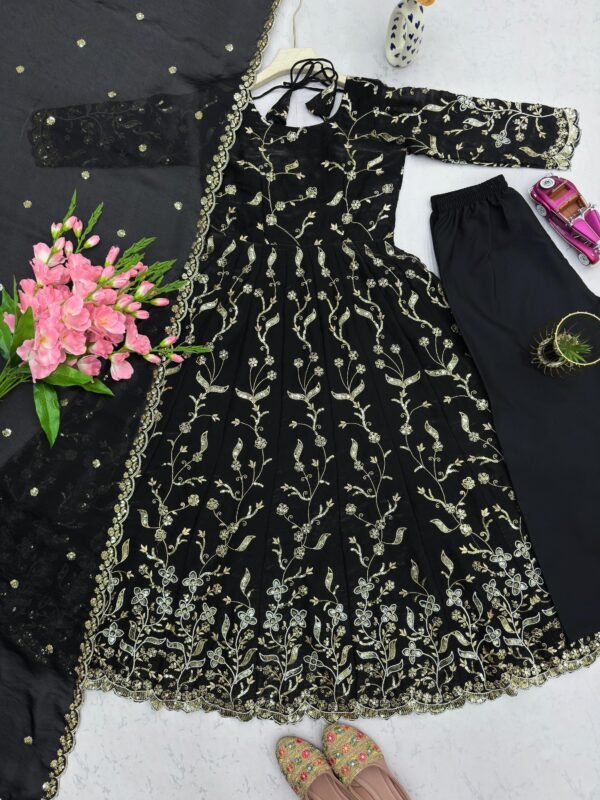 Fendy Silk Embroidered Anarkali Gown Set with Dupatta & Pant for women festive wear