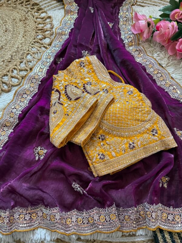 Space Silk Saree with Embroidered Blouse for women festive wear