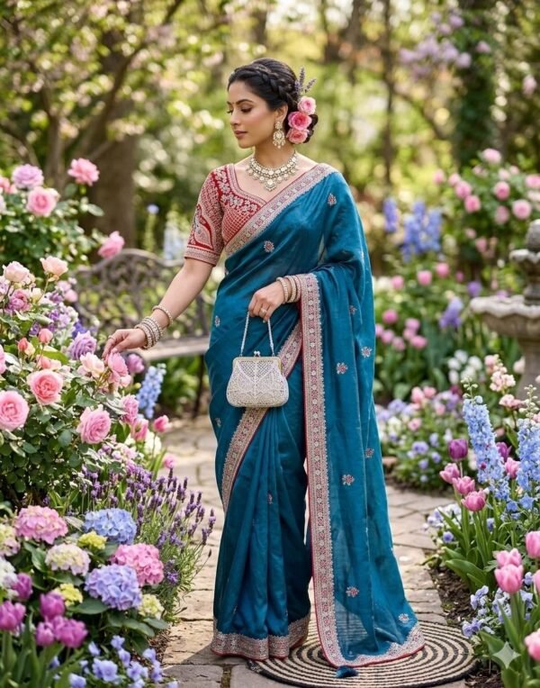 Space Silk Saree with Embroidered Blouse for women festive wear