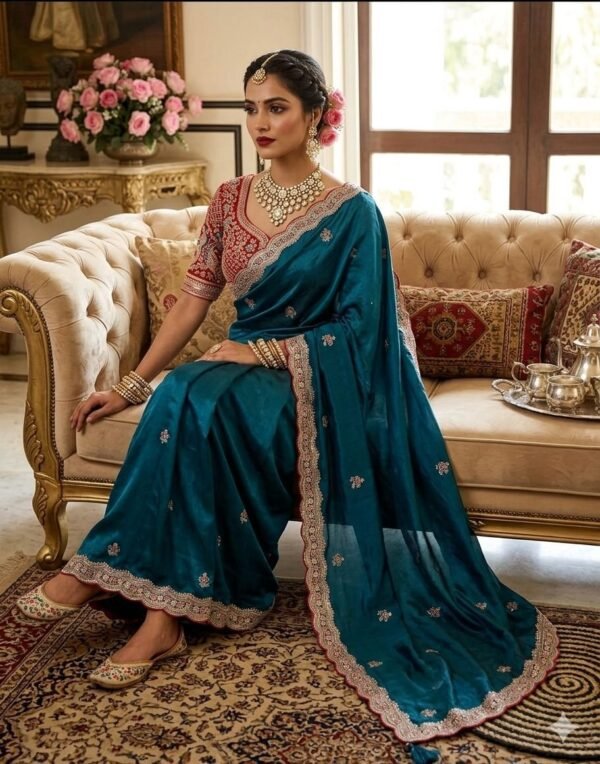 Space Silk Saree with Embroidered Blouse for women festive wear