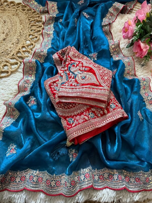 Space Silk Saree with Embroidered Blouse for women festive wear