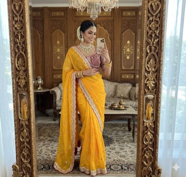 Space Silk Saree with Embroidered Blouse for women festive wear