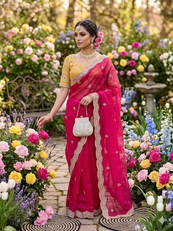 Space Silk Saree with Embroidered Blouse for women festive wear