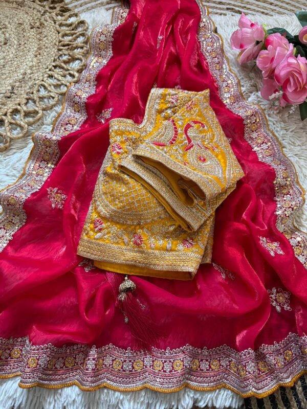 Space Silk Saree with Embroidered Blouse for women festive wear