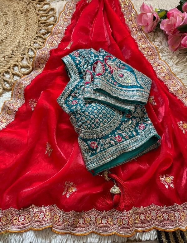 Space Silk Saree with Embroidered Blouse for women festive wear