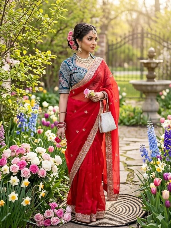 Space Silk Saree with Embroidered Blouse for women festive wear