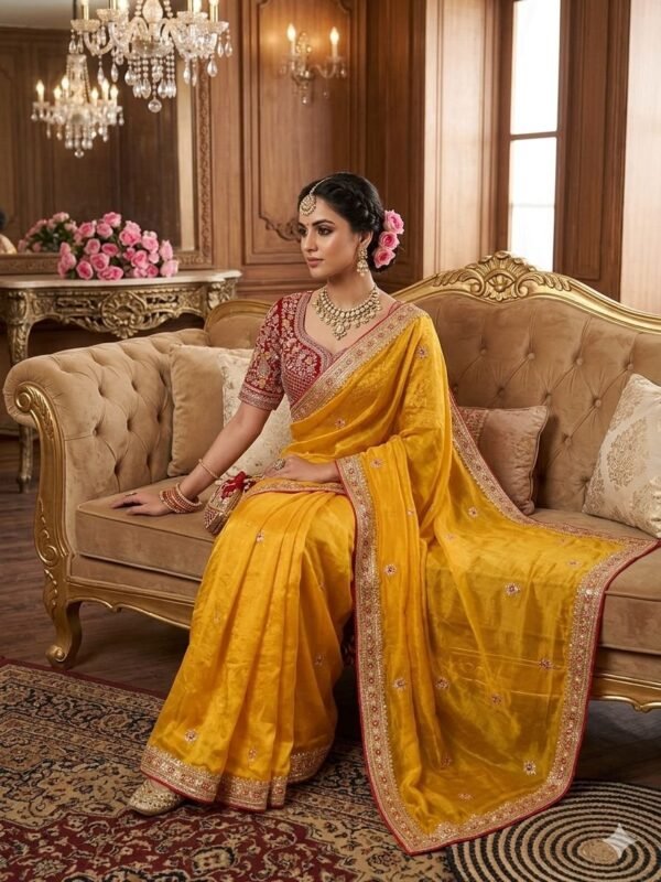 Space Silk Saree with Embroidered Blouse for women festive wear