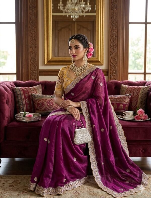 Space Silk Saree with Embroidered Blouse for women festive wear