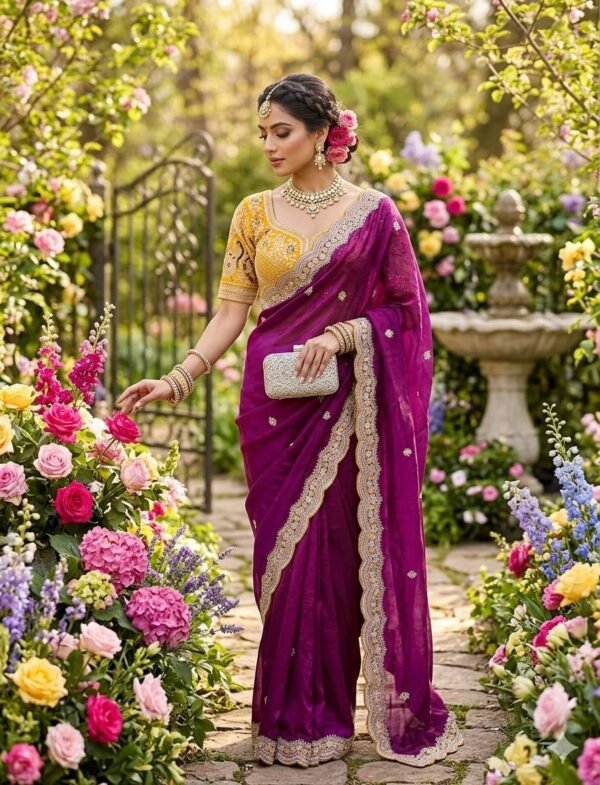 Space Silk Saree with Embroidered Blouse for women festive wear
