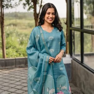 Pure Cotton Kurta Set with Chanderi Dupatta for women festive wear
