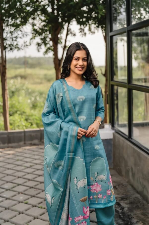 Pure Cotton Kurta Set with Chanderi Dupatta for women festive wear