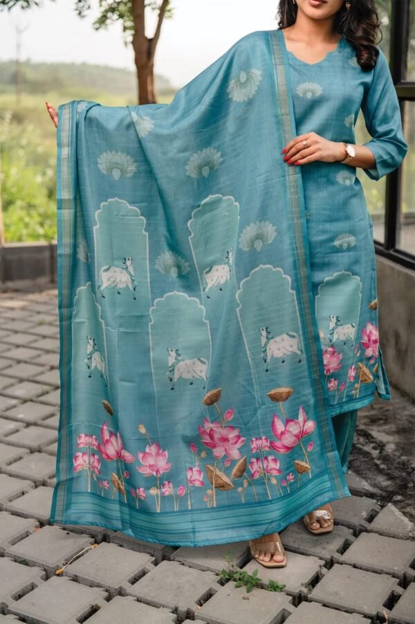 Pure Cotton Kurta Set with Chanderi Dupatta for women festive wear