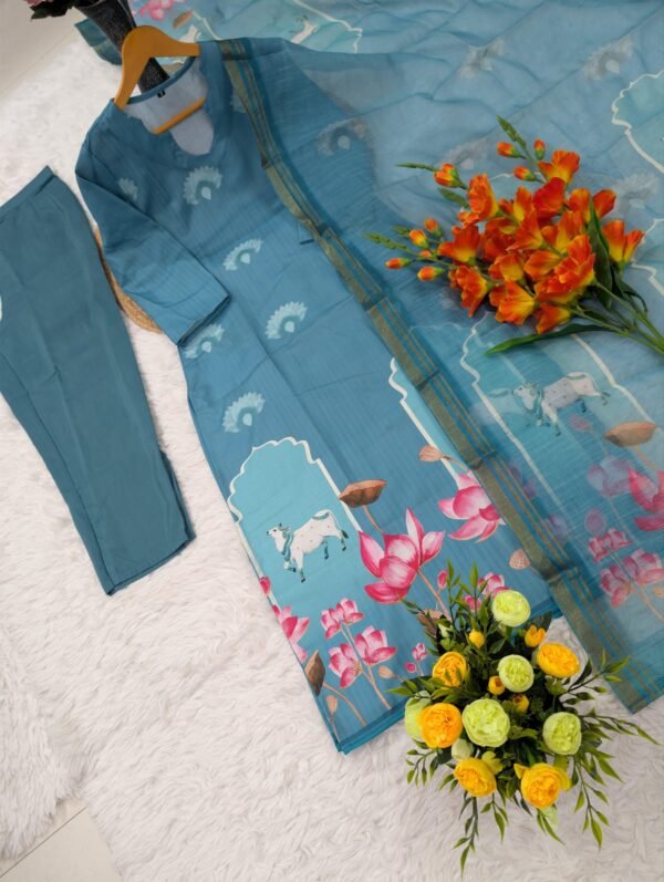 Pure Cotton Kurta Set with Chanderi Dupatta for women festive wear