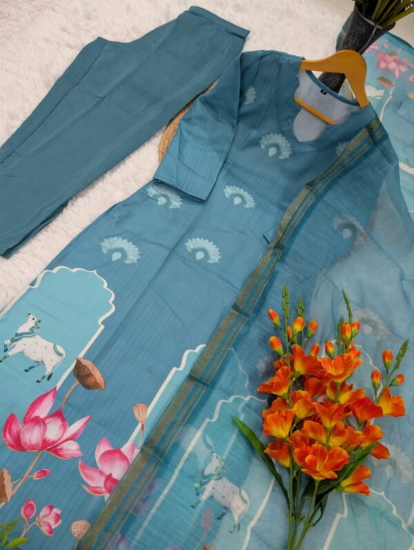 Pure Cotton Kurta Set with Chanderi Dupatta for women festive wear