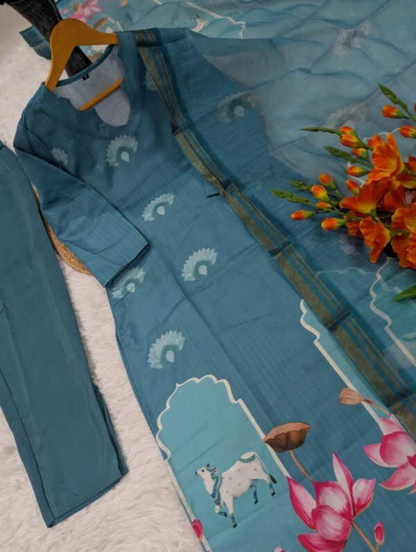 Pure Cotton Kurta Set with Chanderi Dupatta for women festive wear