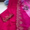 Pink Cotton Silk Kurta Pant Set with Organza Embroidered Dupatta for women festive wear