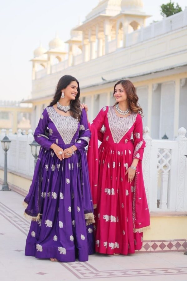 Pink Georgette Anarkali Gown with Dupatta for women festive wear