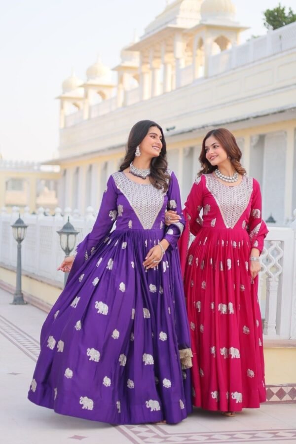 Pink Georgette Anarkali Gown with Dupatta for women festive wear