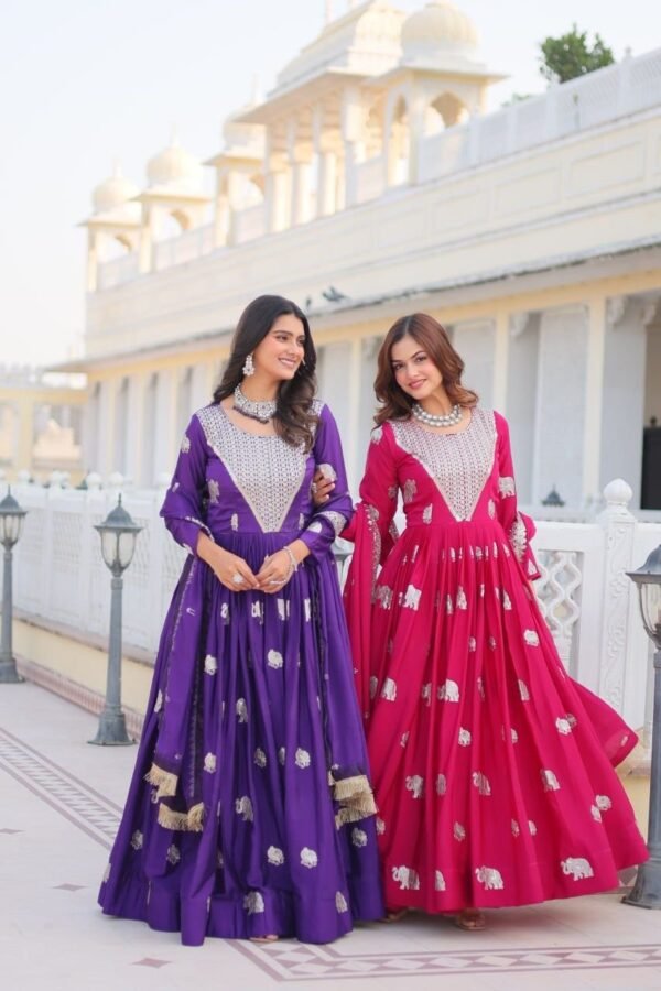 Pink Georgette Anarkali Gown with Dupatta for women festive wear