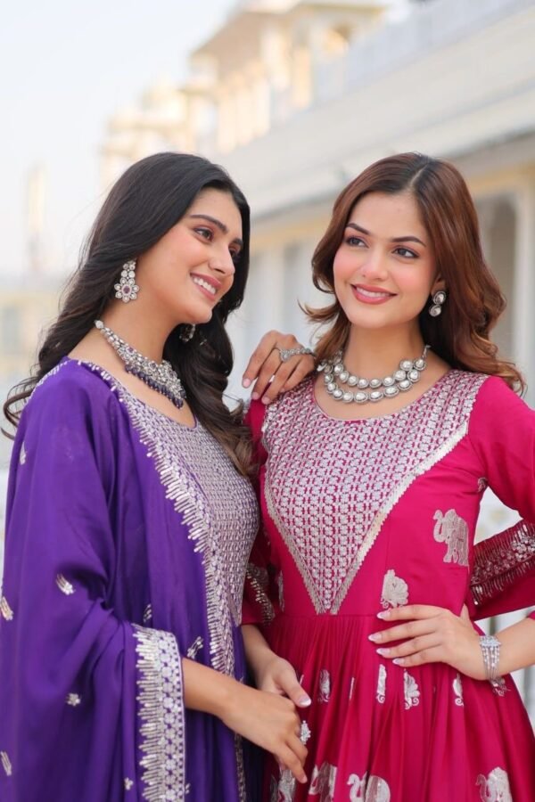 Pink Georgette Anarkali Gown with Dupatta for women festive wear