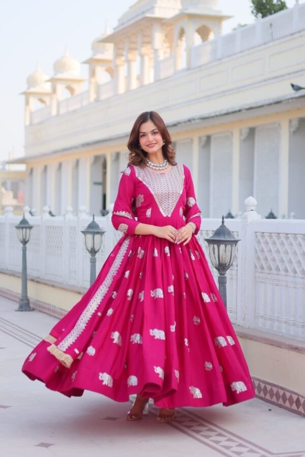 Pink Georgette Anarkali Gown with Dupatta for women festive wear