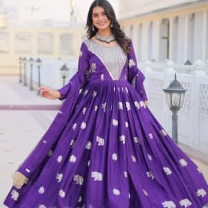 Home Pink Georgette Anarkali Gown with Dupatta for women festive wear