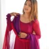 soft fox georgette fully flared anarkali suit set with dupatta & pant