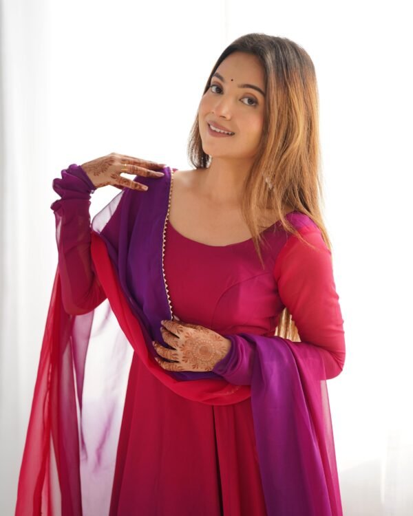 soft fox georgette fully flared anarkali suit set with dupatta & pant