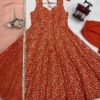 soft fox georgette fully flared anarkali suit set with dupatta & pant