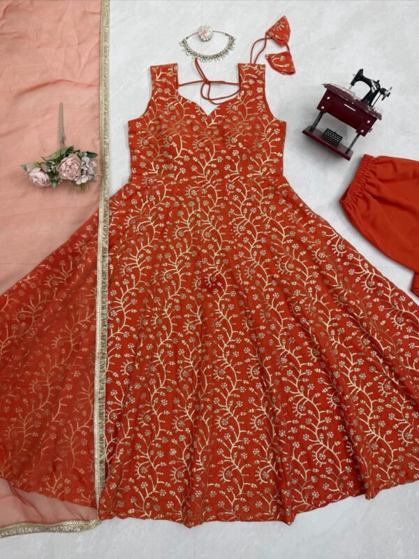 soft fox georgette fully flared anarkali suit set with dupatta & pant