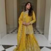 silk sharara suit set with embroidery sequence & real mirror work