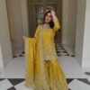 silk sharara suit set with embroidery sequence & real mirror work