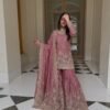 silk sharara suit set with embroidery sequence & real mirror work