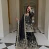 silk sharara suit set with embroidery sequence & real mirror work