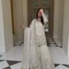 silk sharara suit set with embroidery sequence & real mirror work