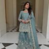 silk sharara suit set with embroidery sequence & real mirror work