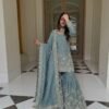 silk sharara suit set with embroidery sequence & real mirror work