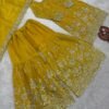 silk sharara suit set with embroidery sequence & real mirror work