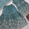 silk sharara suit set with embroidery sequence & real mirror work